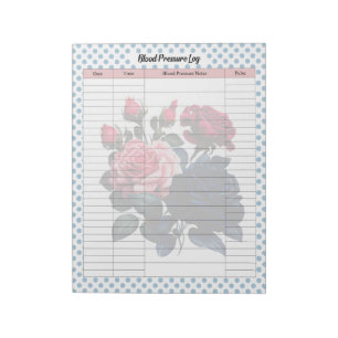 Pink and Blue Roses Blood Pressure Log Notepad