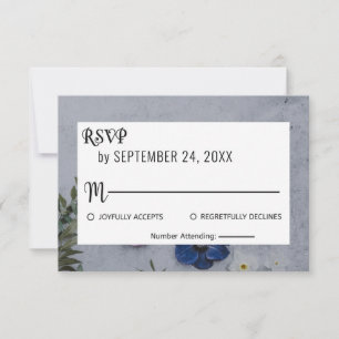 Pink and blue roses botanical floral Wedding RSVP Card