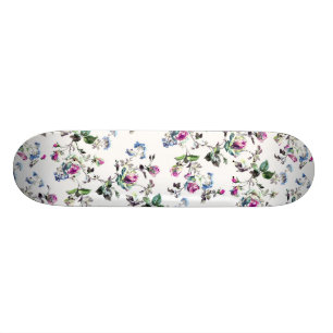 Pink and Blue Roses Floral Pattern Skateboard