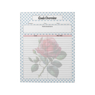Pink and Blue Roses Goals Overview Notepad