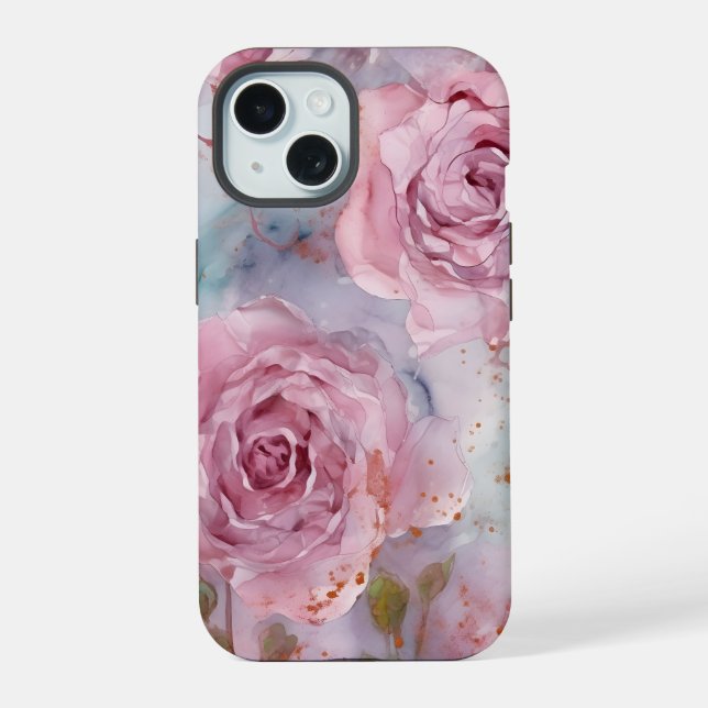 Pink and Blue Roses  iPhone 15 Case (Back)