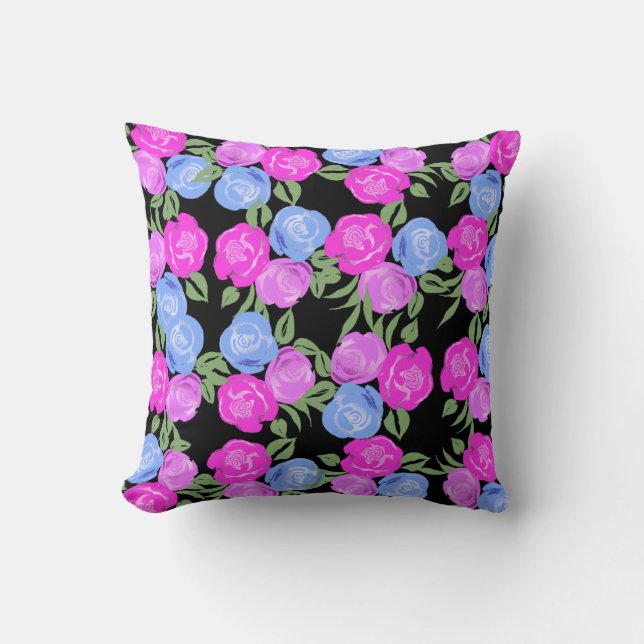 Pink and Blue Roses Pillow (Front)