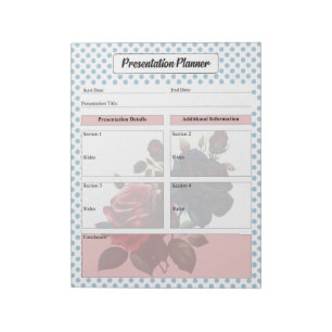 Pink and Blue Roses Presentation Planner Notepad