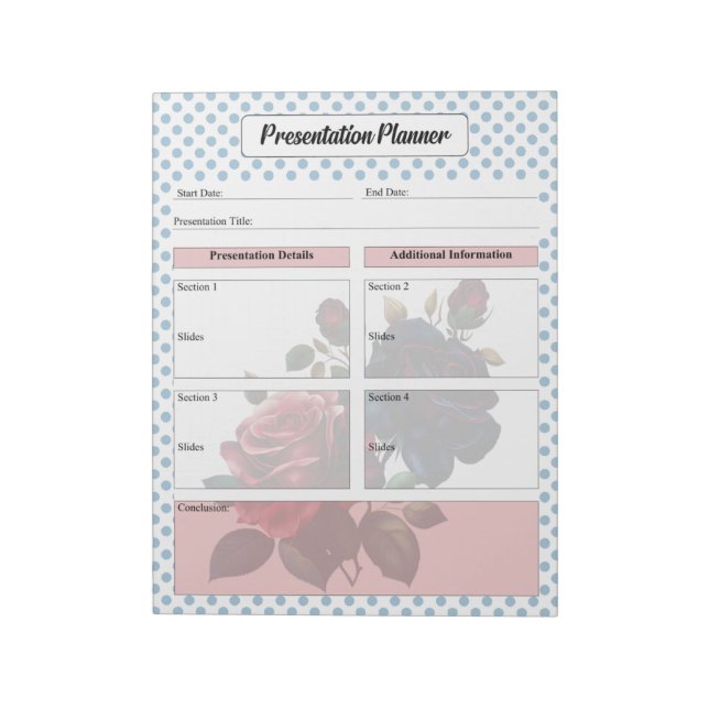 Pink and Blue Roses Presentation Planner Notepad (Rotated)