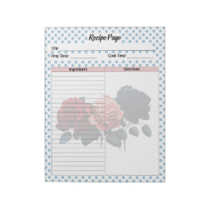 Pink and Blue Roses Recipe Notepad