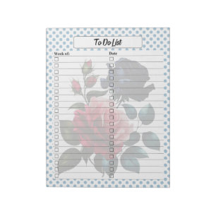 Pink and Blue Roses To Do List Notepad