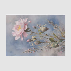 Pink and Blue Roses Watercolor Decoupage Tissue Paper