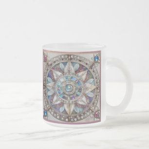 Pink and Blue Sapphires Diamonds Pearls Mandala Frosted Glass Coffee Mug