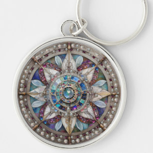 Pink and Blue Sapphires Diamonds Pearls Mandala Key Ring