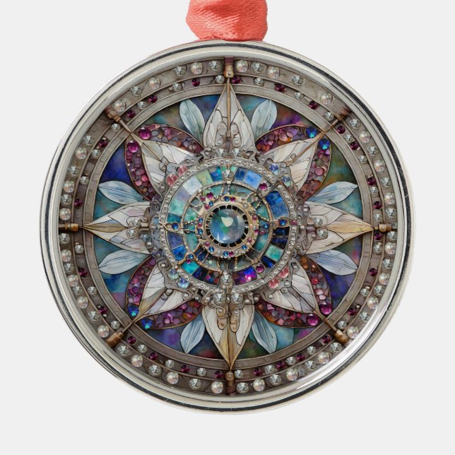 Pink and Blue Sapphires Diamonds Pearls Mandala Metal Tree Decoration (Front)