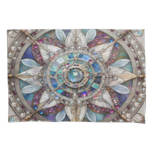 Pink and Blue Sapphires Diamonds Pearls Mandala Pillowcase