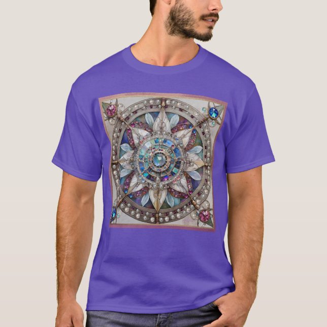 Pink and Blue Sapphires Diamonds Pearls Mandala T-Shirt (Front)
