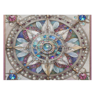 Pink and Blue Sapphires Diamonds Pearls Mandala Tablecloth