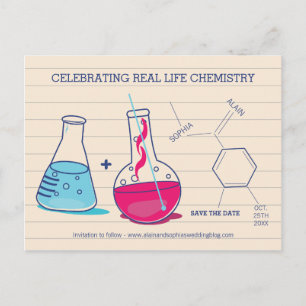 Pink and Blue Save the Date Chemistry Postcards