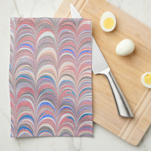 Pink and Blue Scallop Stripe Retro Kitchen Towel