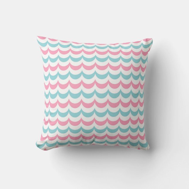Pink and Blue Scalloped Pattern  Cushion (Front)