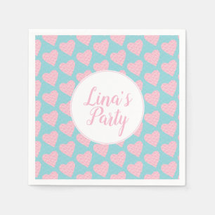 Pink and Blue Scribble Hearts Valentines Day Party Napkin