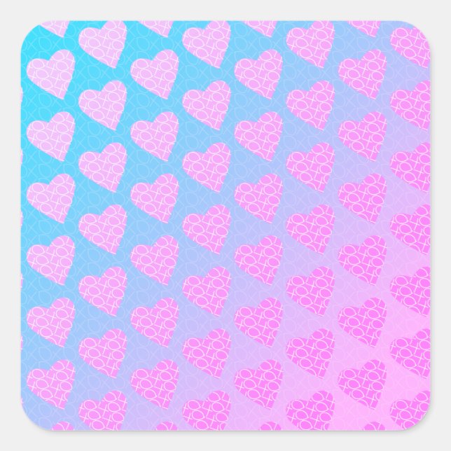 Pink and Blue Scribble Hearts Valentines Day  Square Sticker (Front)