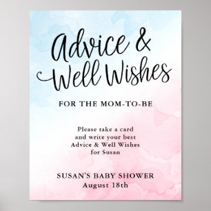 Pink and Blue Script Baby Shower Advice & Wishes Poster