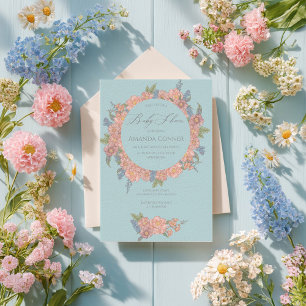 Pink and blue shabby chic florals Baby Shower Invitation