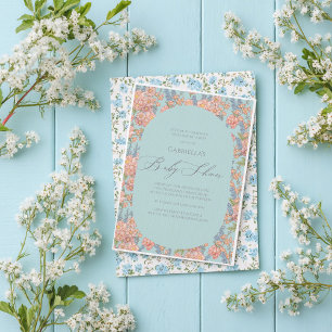 Pink and blue shabby chic florals Baby Shower Invitation