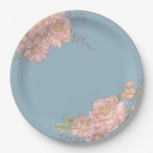 Pink and blue shabby chic florals paper plate