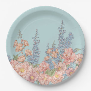 Pink and blue shabby chic florals paper plate