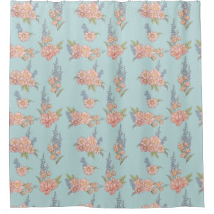 Pink and blue shabby chic florals shower curtain