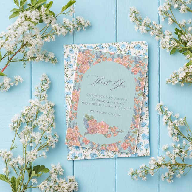 Pink and blue shabby chic florals thank you card (Creator Uploaded)