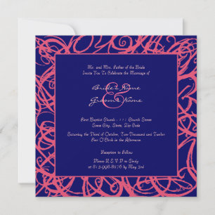 Pink and Blue Sketchy Frame Wedding Invitation