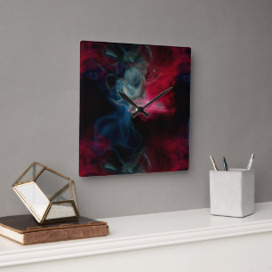 pink and blue smoke abstract square wall clock