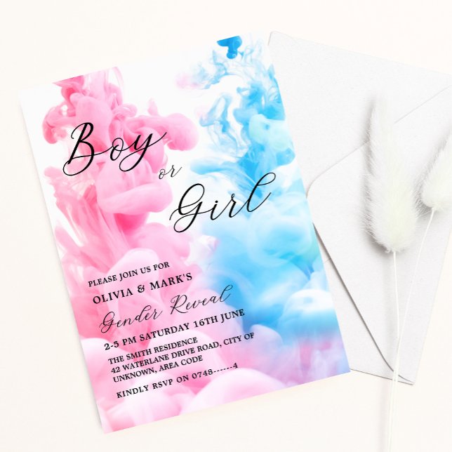 Pink and Blue Smoke Baby Gender Reveal Party Invitation (Creator Uploaded)