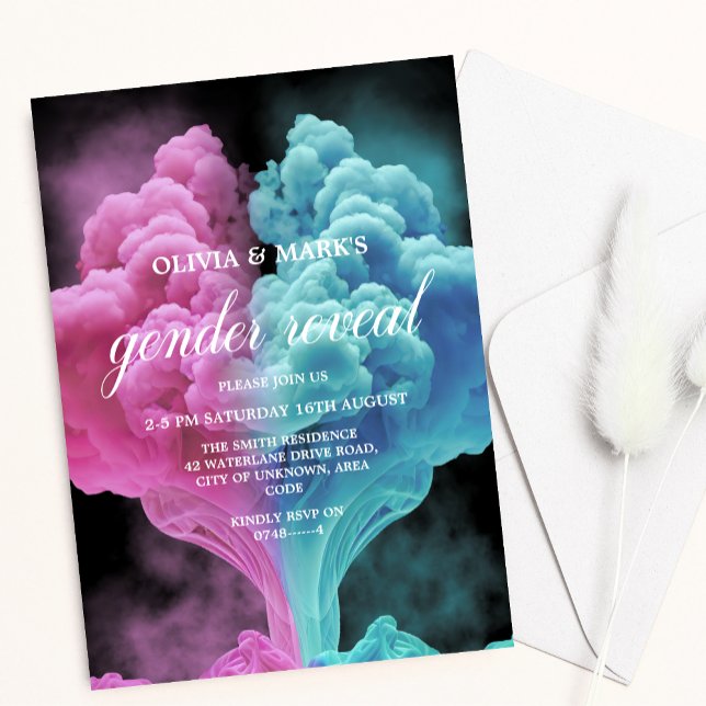 Pink and Blue Smoke Heart Gender Reveal Invitation (Creator Uploaded)