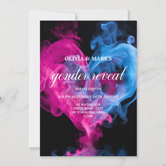 Pink and Blue Smoke Love Heart Gender Reveal Invitation (Front)