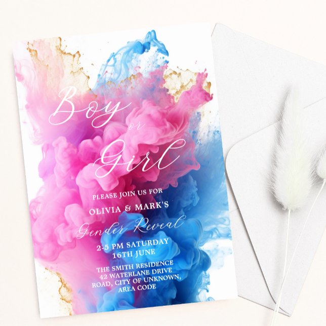 Pink and Blue Smoke Themed Baby Gender Reveal Invitation (Creator Uploaded)