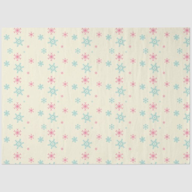 Pink And Blue Snowflake Pattern Christmas Wintery Tissue Paper (Front)