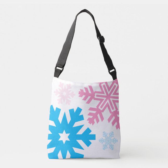 Pink And Blue Snowflakes elegant Crossbody Bag (Front)