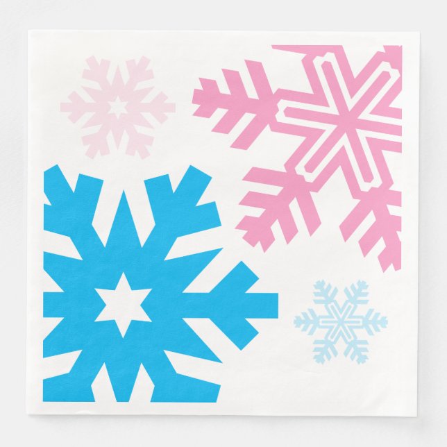 Pink And Blue Snowflakes elegant Napkin (Front)