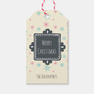 Pink And Blue Snowflakes Merry Christmas Custom Gift Tags