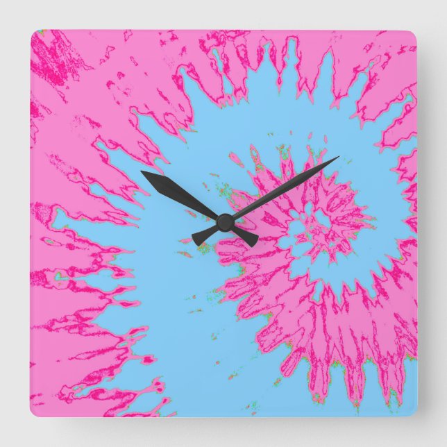Pink and Blue Spiral Tie Dye Clock (Front)