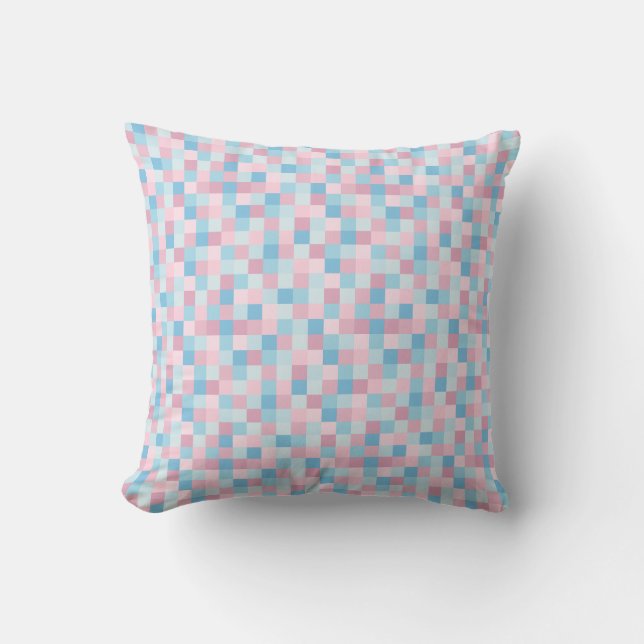 Pink and Blue Squares Cushion (Front)