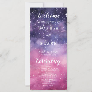 Pink and Blue Stars Celestial Wedding Program