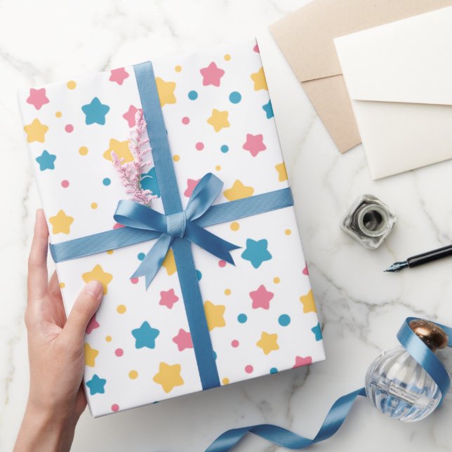 Pink and Blue Stars Pattern Wrapping Paper (Gifting)