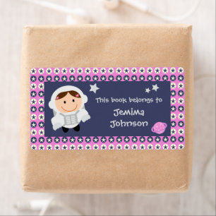 Pink and Blue Stars Spacegirl Bookplate Labels