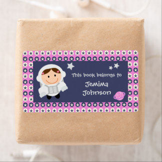 Pink and Blue Stars Spacegirl Bookplate Labels