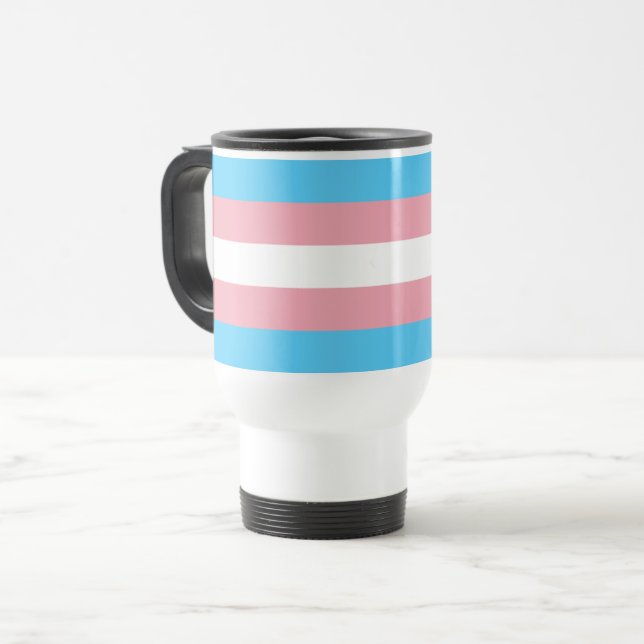 Pink and Blue Striped Travel Mug (Front Left)