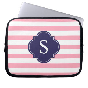 Pink and Blue Stripes Monogram Laptop Sleeve
