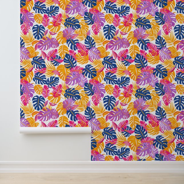 Pink and Blue Summer Tropical Monstera Wallpaper (Application)