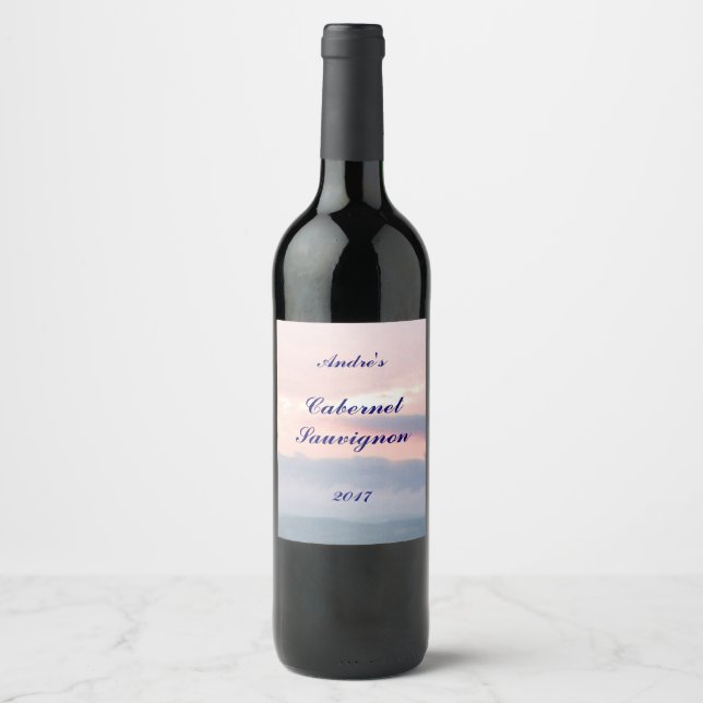 Pink and Blue Sunset Sky Wine Label (Front)