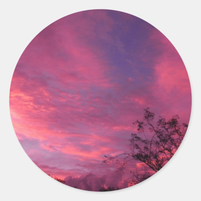 Pink and Blue Sunset Sunrise Sky Skies Photo Classic Round Sticker (Front)
